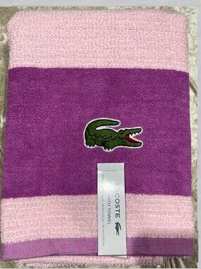 LACOSTE Crocodile Champagne Bath Towel Measures 30" x 52"